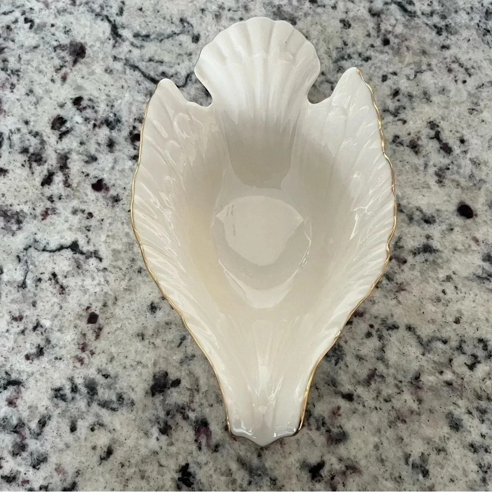 Lenox USA Beige Porcelain Dove Bird Figural Sauce or Candy Bowl Dish w/ 24K Gold - Picture 5 of 6